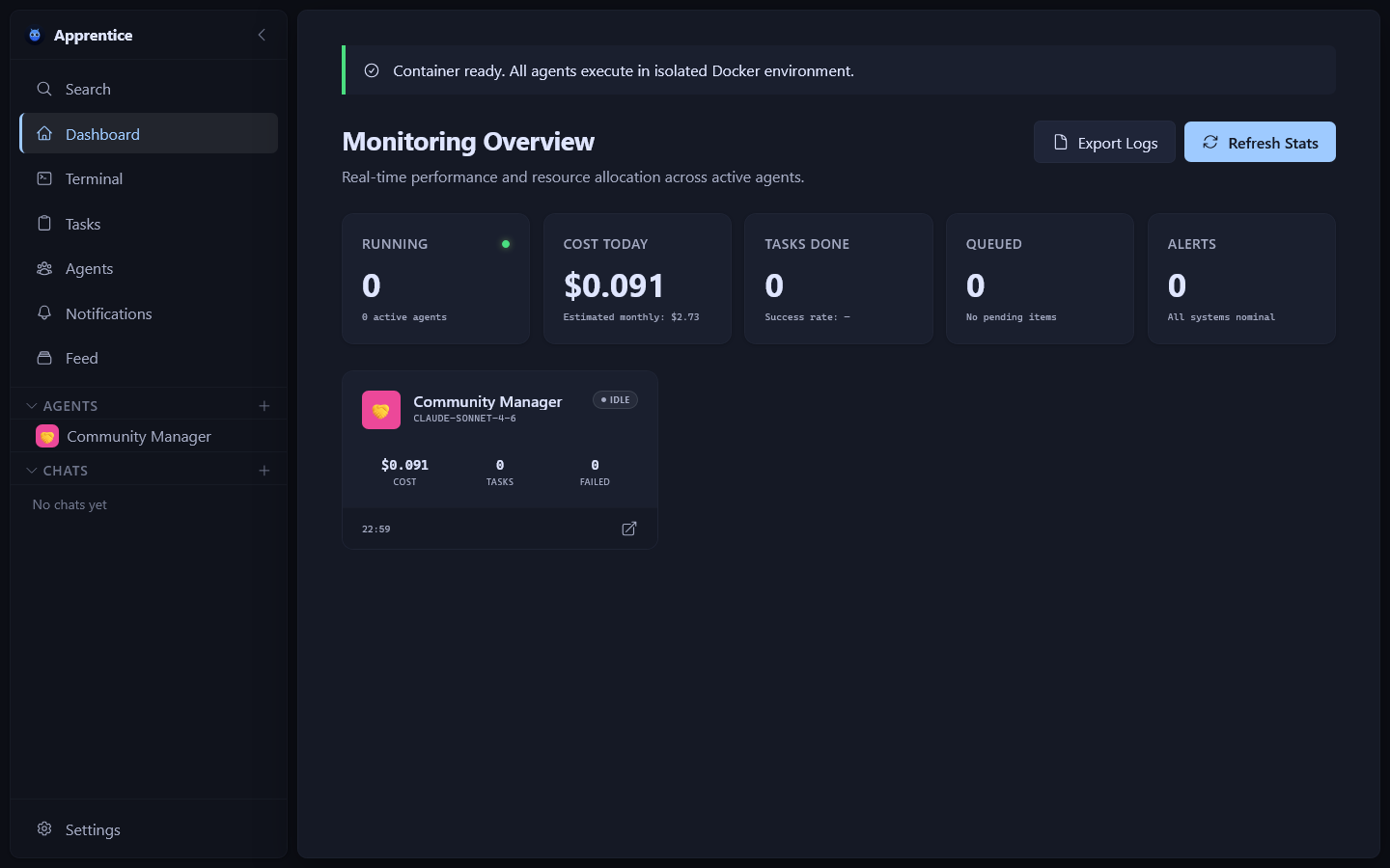 Apprentice desktop app dashboard
